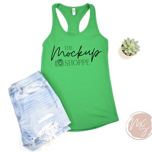 Kelly green Next Level 1533 mockup, 1533 mockup, womens green Next Level 1533, summer tank top mockup, racerback mock up, 1533 flat lay
