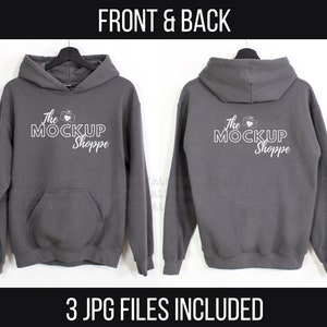 Charcoal, Gildan 18500 front and back mockup, hanging Gildan hoodie mockup, 18500 Gildan heavy blend mockup, 18500 sweatshirt mock-up