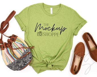 3001 Heather Green, Bella Canvas 3001 mockup, spring Bella mockup, Bella Canvas Tshirt flat lay, lifestyle summer mockup, digital mock ups