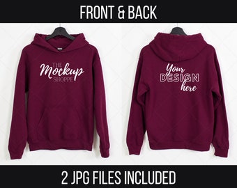 Maroon, Gildan 18500 front and back mockup, hanging Gildan hoodie mockup, 18500 Gildan heavy blend lifestyle mockup, 18500 sweatshirt mockup