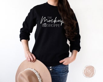 Gildan 18000 model mockup Black, 18000 sweatshirt mockup, simple crewneck model mock-up, Gildan lifestyle mockup, Black pull over sweater