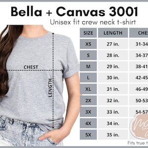 Bella Canvas 3001 Size Chart, 3001 Mockup, Unisex Size Chart, Bella ...