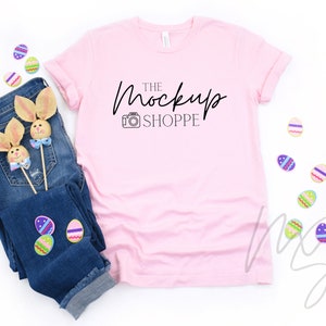 3001 Soft Pink Easter Mockup, Bella Canvas 3001 mockup, Bella mockup, simple spring Tshirt flat lay, Easter lifestyle mockup, digital mockup