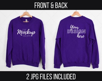 Purple, Gildan 18000 mockup Front and Back, hanging Gildan mockup, 18000 Gildan heavy blend, simple sweater lifestyle mockup, 18000 mockup