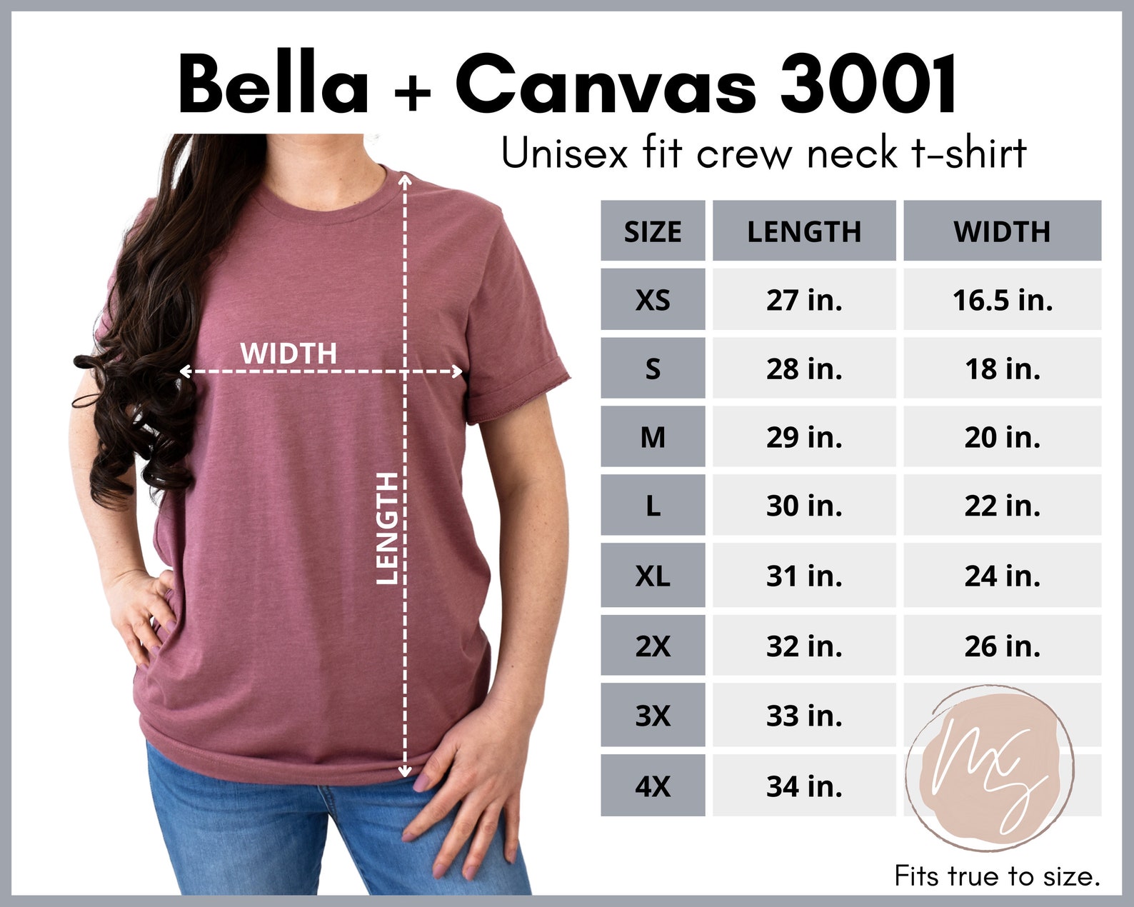 Bella Canvas 3001 Size Chart 3001 Mockup Unisex Size Chart - Etsy