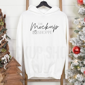 Gildan 18500 mockup White, hanging Christmas hoodie mockup, 18500 Gildan heavy blend mockup, lifestyle mockup, 18500 sweatshirt mock-up