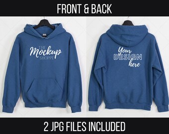 Indigo, Gildan 18500 front and back mockup, hanging Gildan hoodie mockup, 18500 Gildan heavy blend lifestyle mockup, 18500 sweatshirt mockup