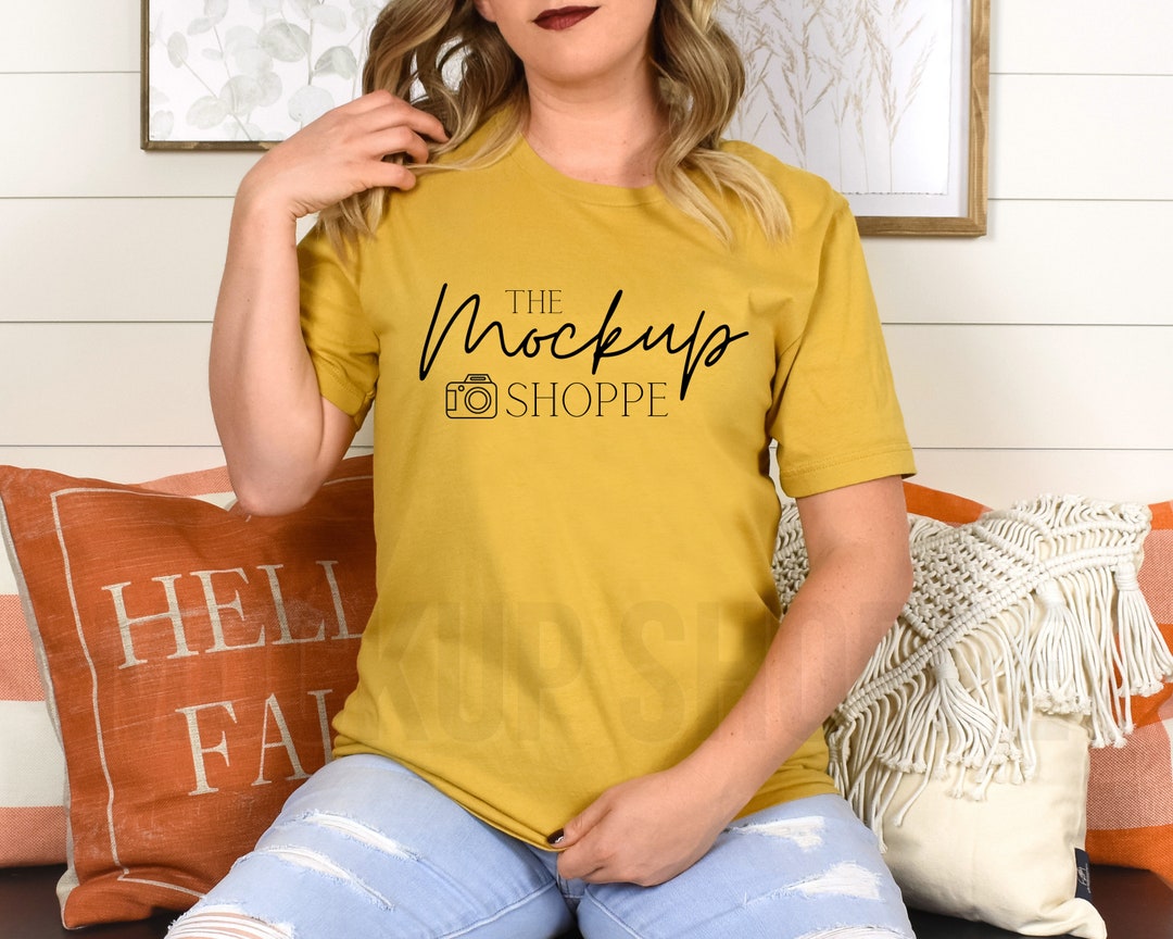 Heather Mustard, Bella Canvas 3001 Mockup, Fall Model Mockup, Bella ...