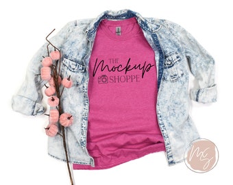 Gildan 64000 mockup Heather Berry, Gildan softstyle t-shirt mockup höst, 64000 mockup platt lay, livsstil mockup, enkla mockups