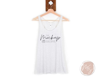 Heather White, Next Level 6733 mockup, hanging mock up, Next Level 6733 flat lay, spring or summer lifestyle mockup, 6733 triblend racerback