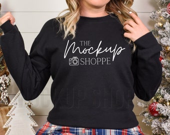 Christmas Mockup, Black, Gildan 18000 model mock-up, Gildan sweatshirt mockup winter, 18000 heavy blend crewneck flat lay, lifestyle mock up