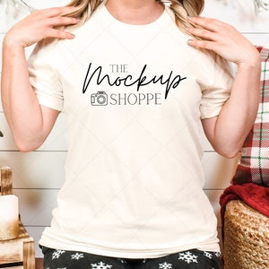 Natural, Bella Canvas 3001 Christmas model mockup, 3001 Bella mockup template, holiday Tshirt mock, Xmas lifestyle mockup, digital download