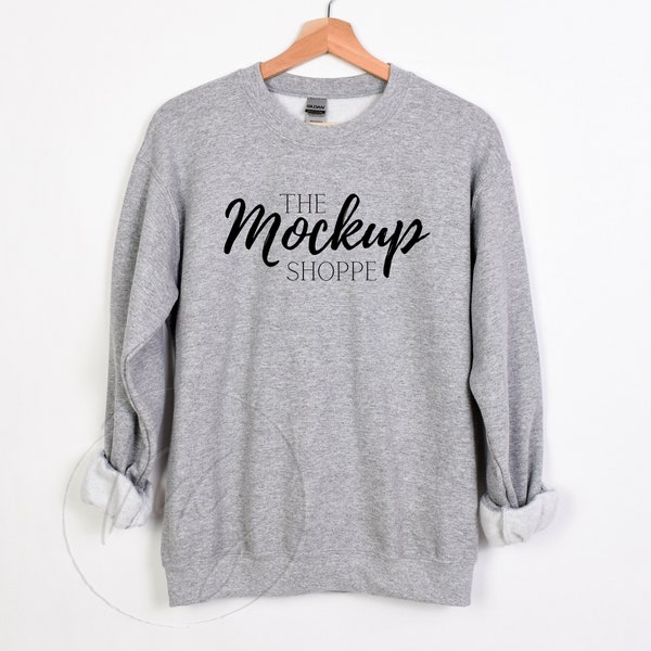 Gildan 18000 mockup Sport Grey, hanging Gildan mockup, 18000 Gildan heavy cotton mockup, simple lifestyle mockup, 18000 sweatshirt mockup