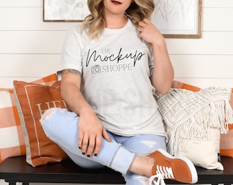 Fall model mockup, Ash, Bella Canvas 3001 mockup, Bella mockup template, Fall Tshirt flat lay, simple lifestyle mockup, digital download