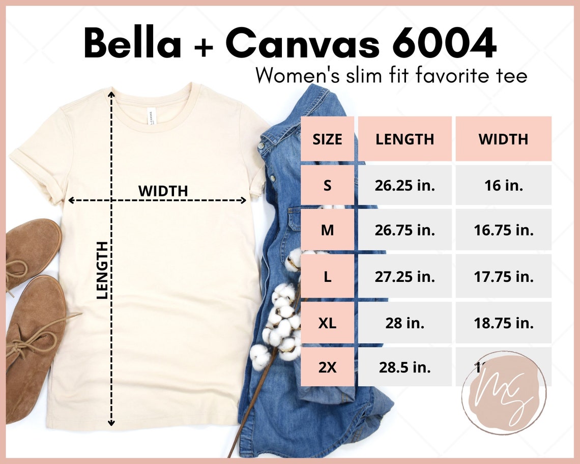 Bella Canvas 6004 Size Chart 6004 Mockup Women's Slim - Etsy