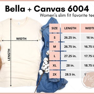Tabla de tallas Bella Canvas 6004, maqueta 6004, tabla de tallas de ajuste delgado para mujer, tabla de tallas Bella Canvas, tabla de tallas Bella Mockup, camiseta para mujer
