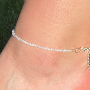 White seed bead ankle bracelet