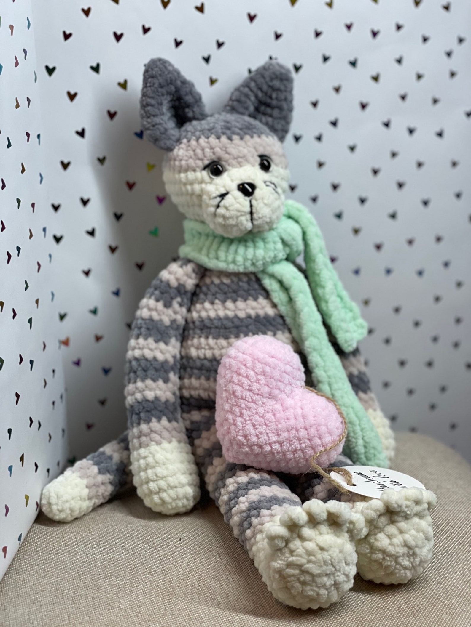 Hand knitted grey cat for baby gift for pregnant stuffed Etsy