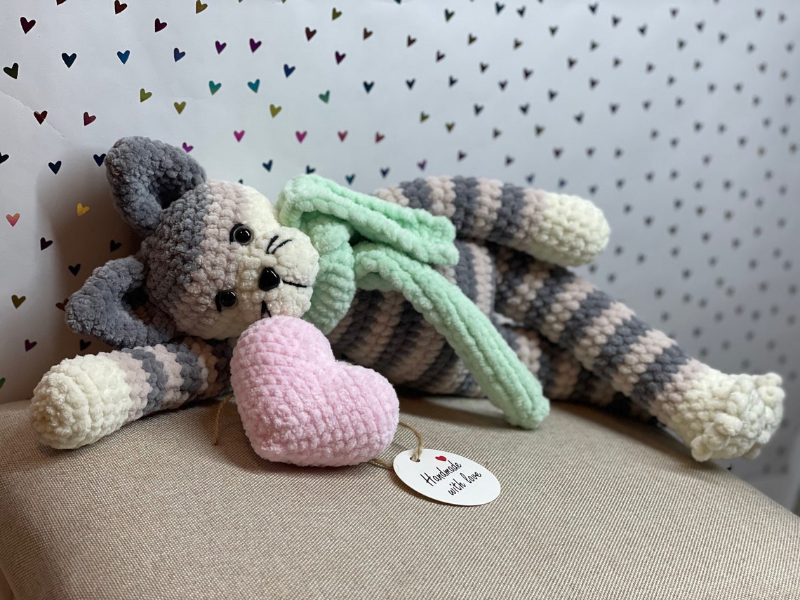 Hand knitted grey cat for baby gift for pregnant stuffed Etsy