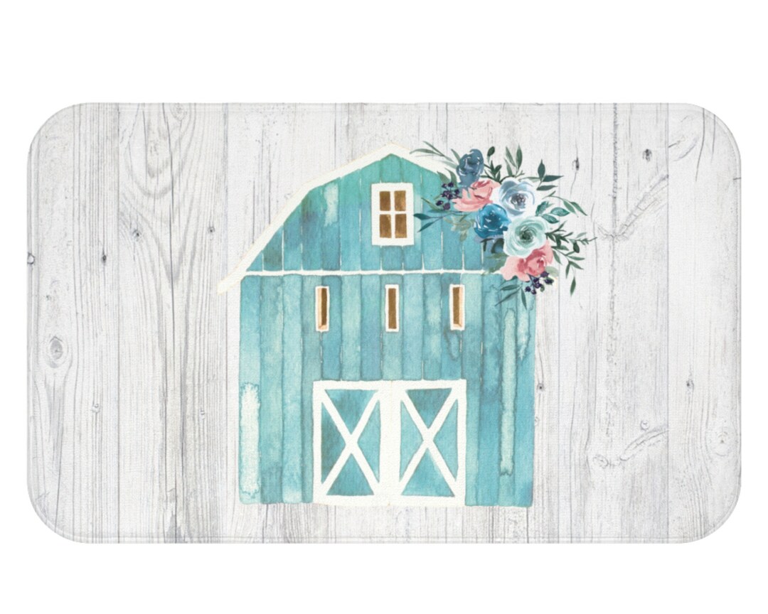 Farmhouse Bath Mat Rustic Barn Bathroom Decor Blue Etsy