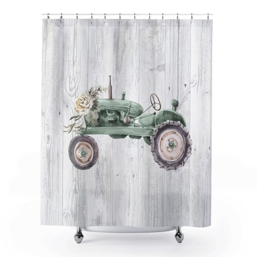 Personalized Green Tractor Farm Shower Curtain Rustic Beige Etsy