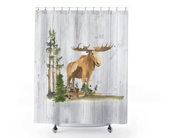 Animal Moose Shower Curtain Vintage Farmhouse Fabric Bath Curtains 12 Hooks 