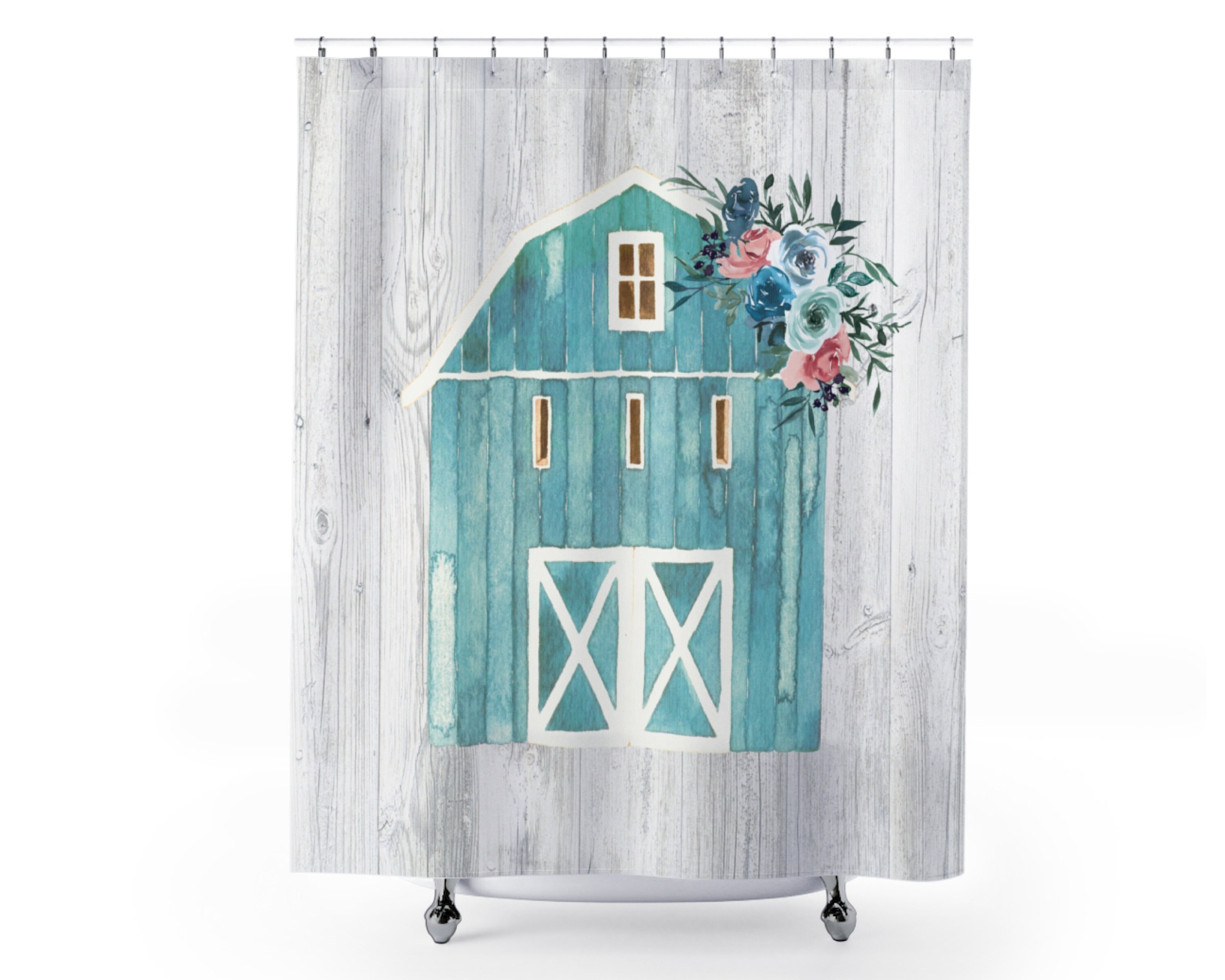 Barn Shower Curtain Rustic Farmhouse Bathroom Shower Blue Etsy