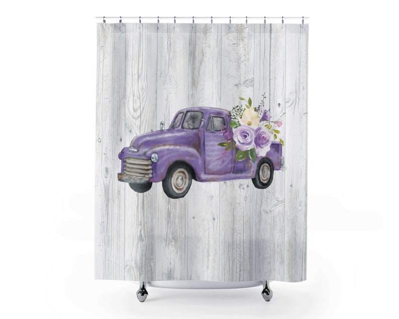 Shower Curtain Vintage Truck Shower Curtain Purple Bathroom - Etsy