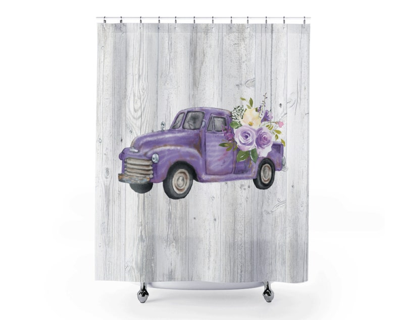 Shower Curtain Vintage Truck Shower Curtain Purple Bathroom Etsy