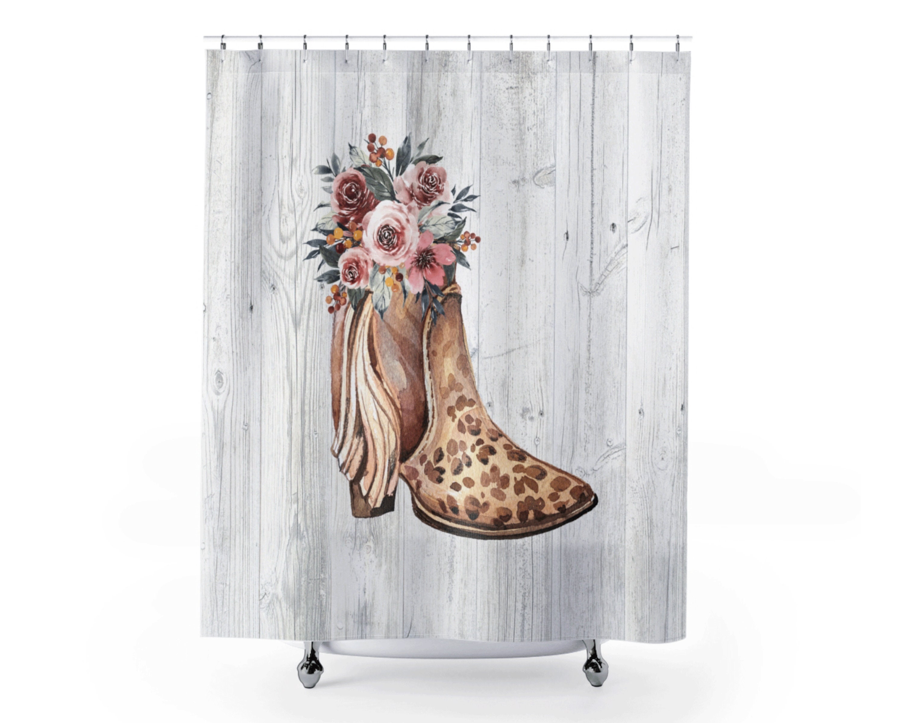 Shower Curtain Cowgirl Boot Boho Bathroom Decor Western Etsy