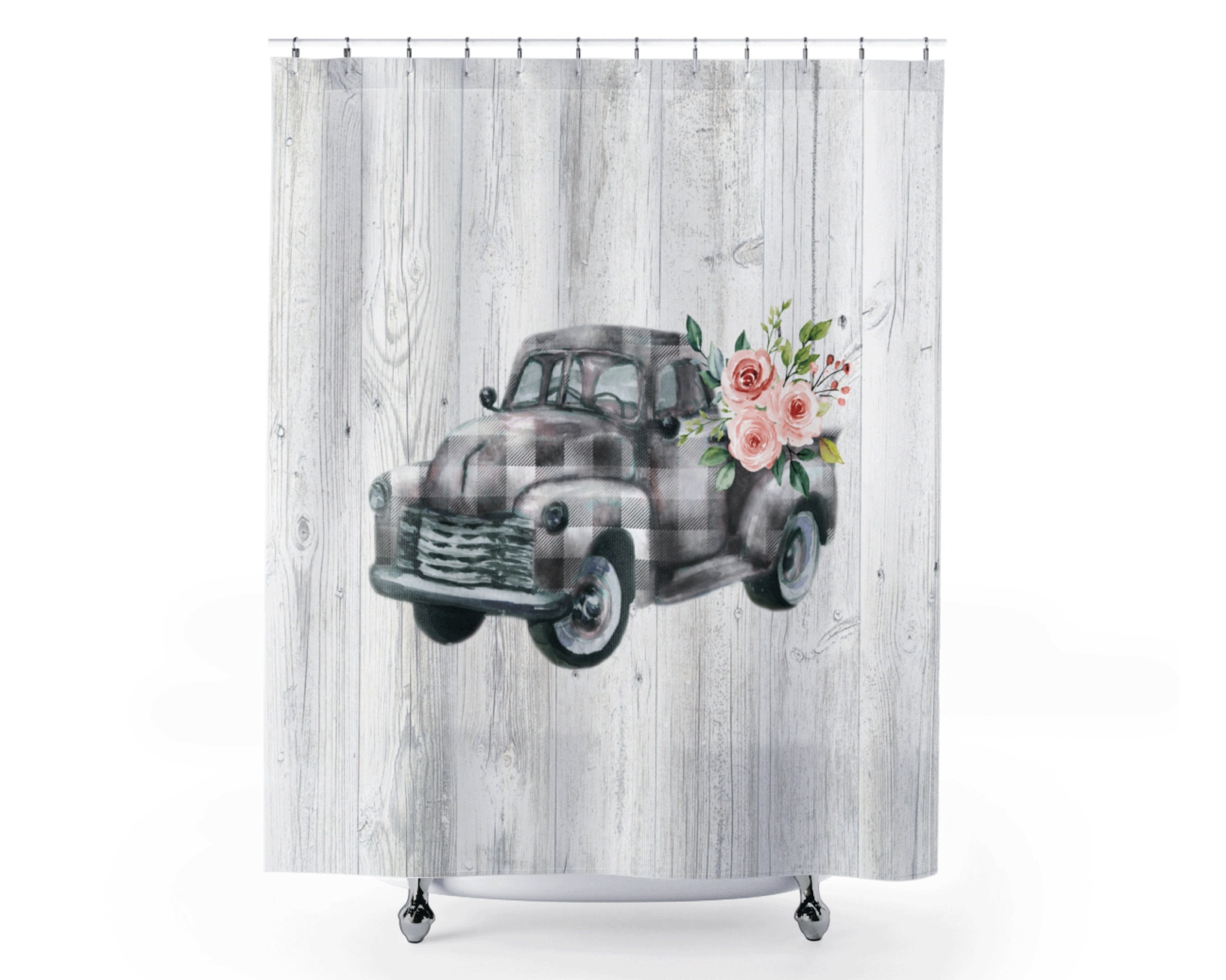 Shower Curtain Buffalo Check Bathroom Shower Vintage Truck Etsy