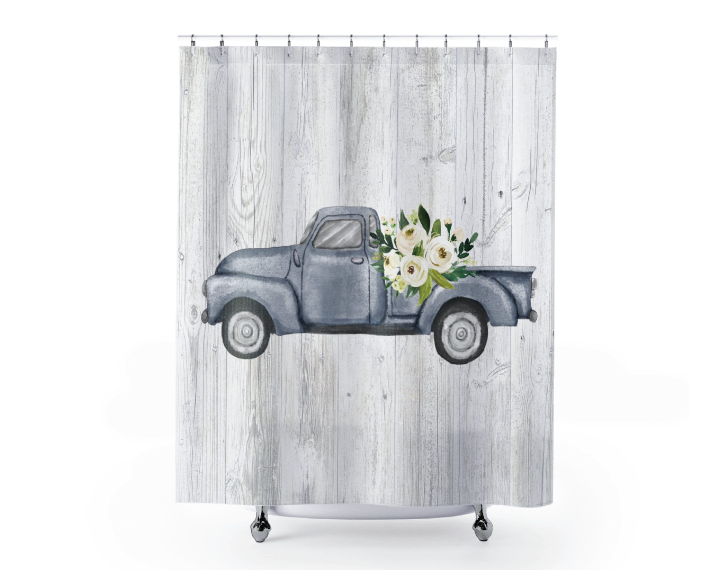 Shower Curtain Rustic Truck Vintage Old Blue Truck Bathroom Etsy