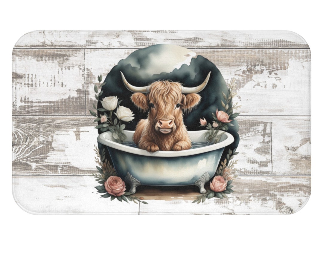 Highland Cow Bathroom Cow Bath Mat Bathroom Rug Clawfoot Etsy