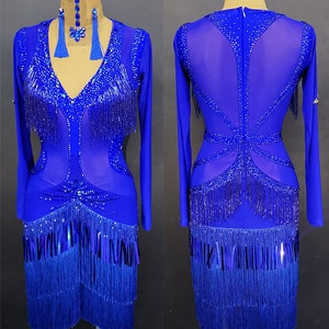 Blue Fringe Latin Dance Dress