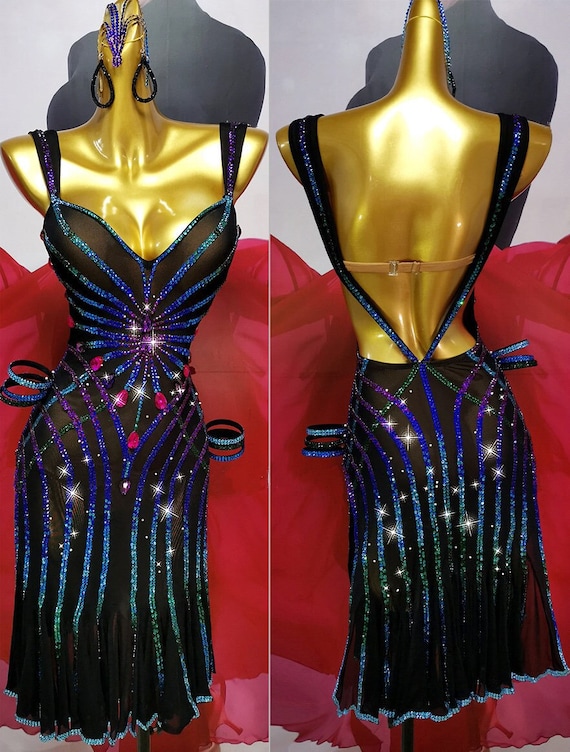 Black Mesh Latin Dress With Colorful Crystals Rhythm Dress L0075 - Etsy Black Mesh Latin Dress With Colorful Crystals Rhythm Dress L0075 - Etsy