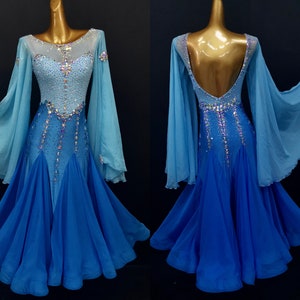 Ombre Blue Ballroom Dress with Crystals Smooth Dress Standard Dress B0105