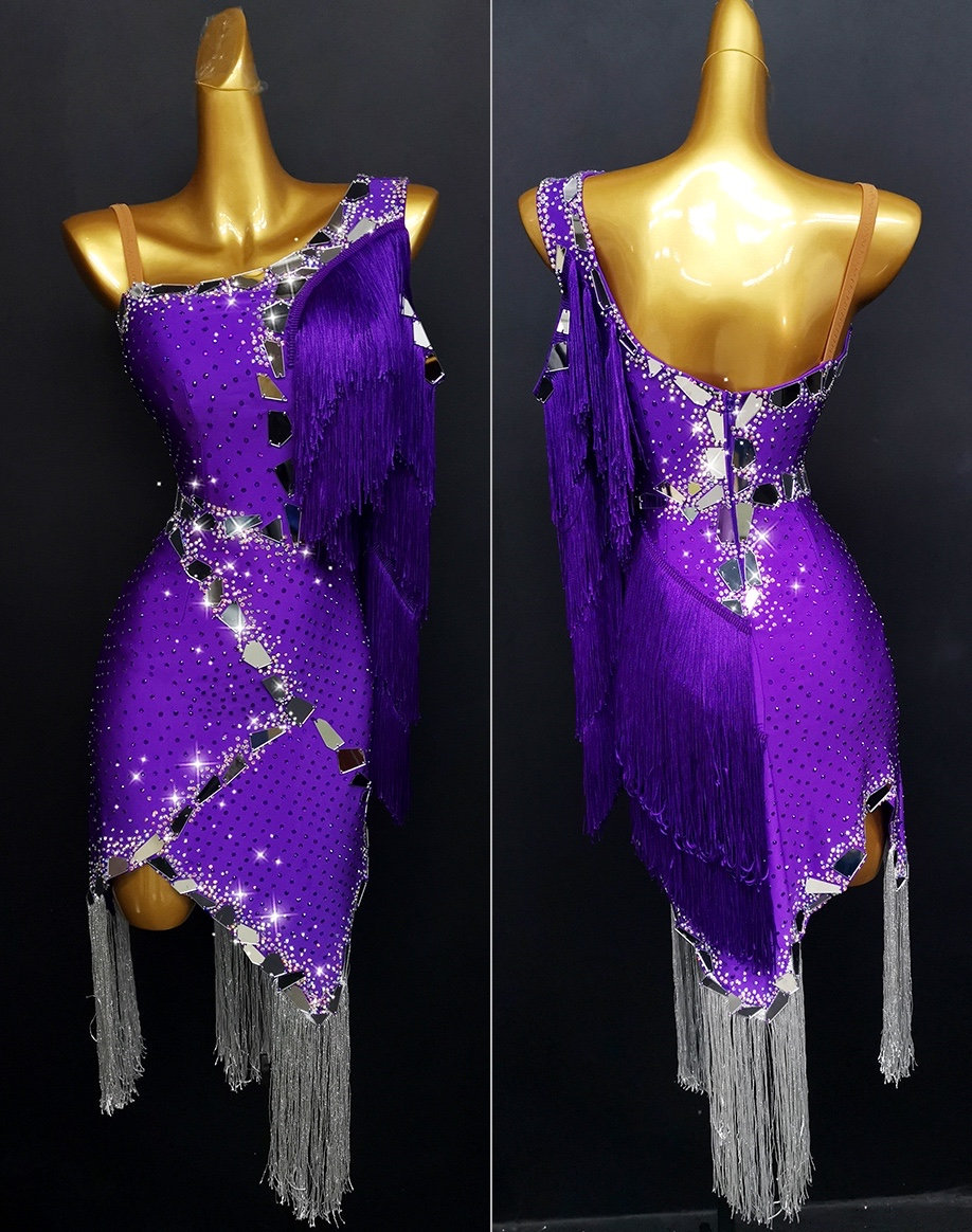 Purple Latin Dance Dress Rhythm Dance Dress With Silver and Purple ...