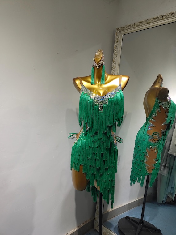 tassel dress green Wren Green Sequin Midi Dress with Beaded Tassels – Frock and Frill main image 0