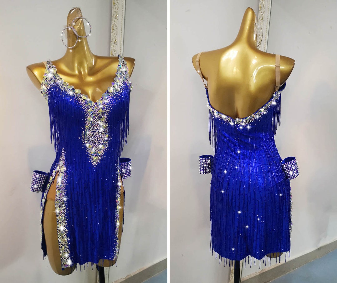 海外ブランド　ベサ　ラテン 青 フリンジ ドレス 社交ダンス用ラテンドレス＃3011タイプ