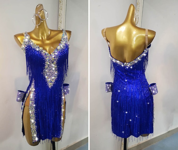 Impactante vestido azul para baile latino - Bailongas