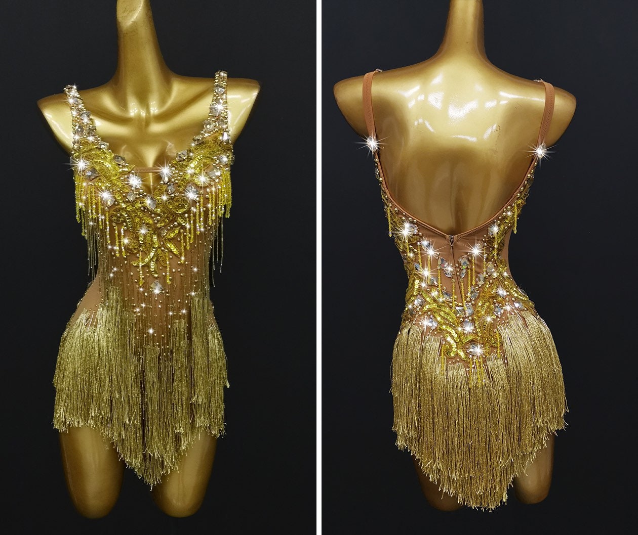 Gold Fringe Latin Dress Rhythm Dress Salsa Dress L0108 - Etsy
