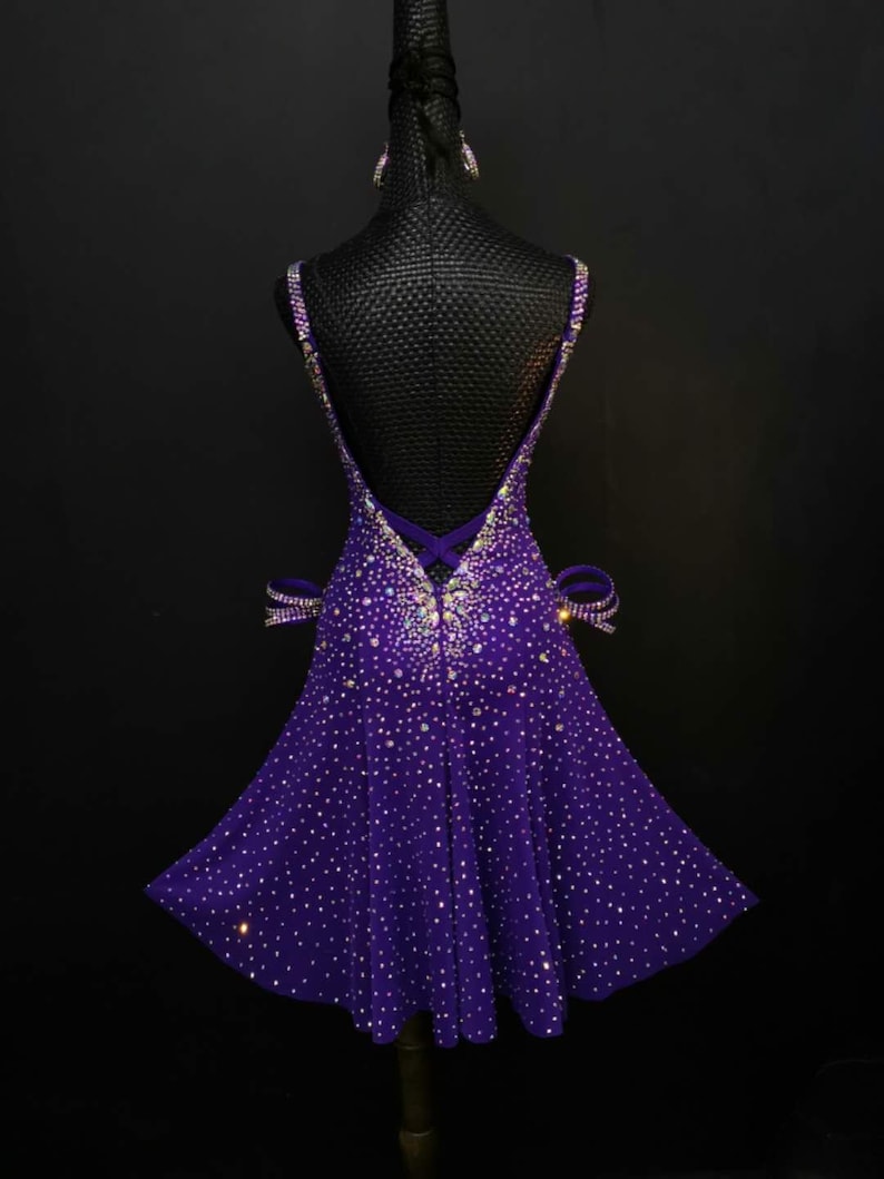 Purple Sparkling Latin Dance Dress Rhythm Dress Full of Stones With a ...