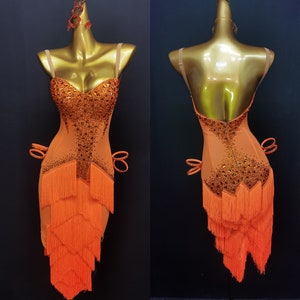 Orangefarbenes Fransen Latein Tanzkleid L0043