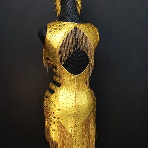 Gold Latin Dress With Beaded Fringe L0036 - Etsy