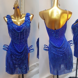 Blue Latin Dance Dress Full of Crystals Blue Rhythm Dress L0169