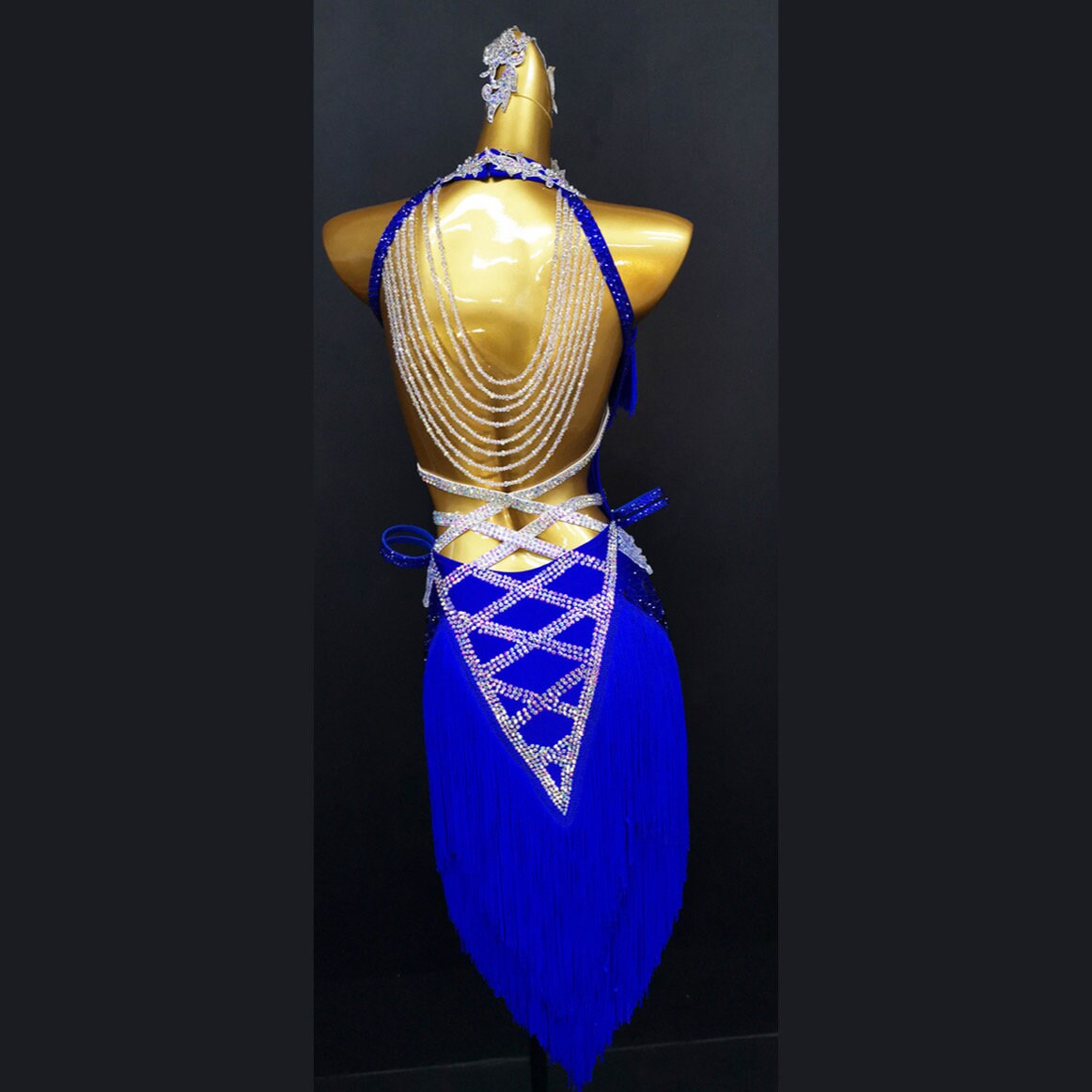 blue latin dance dress Blue Fringe Latin Dance Dress with Back Details Blue Fringe Rhythm Dress L0002