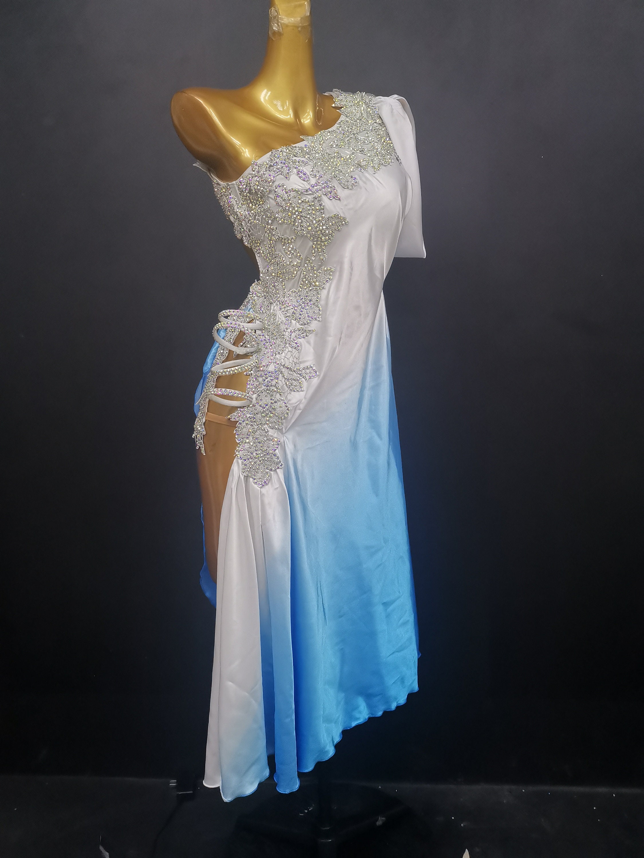White Latin-Rhythm Dress with Emerald Accents-Shondra