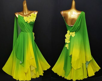 Gradient Green and Yellow Floral Ballroom Dress B0071