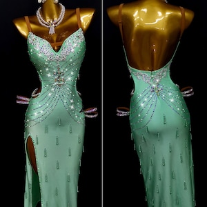 Vestido de tango argentino verde menta Vestido latino Vestido rítmico L0068
