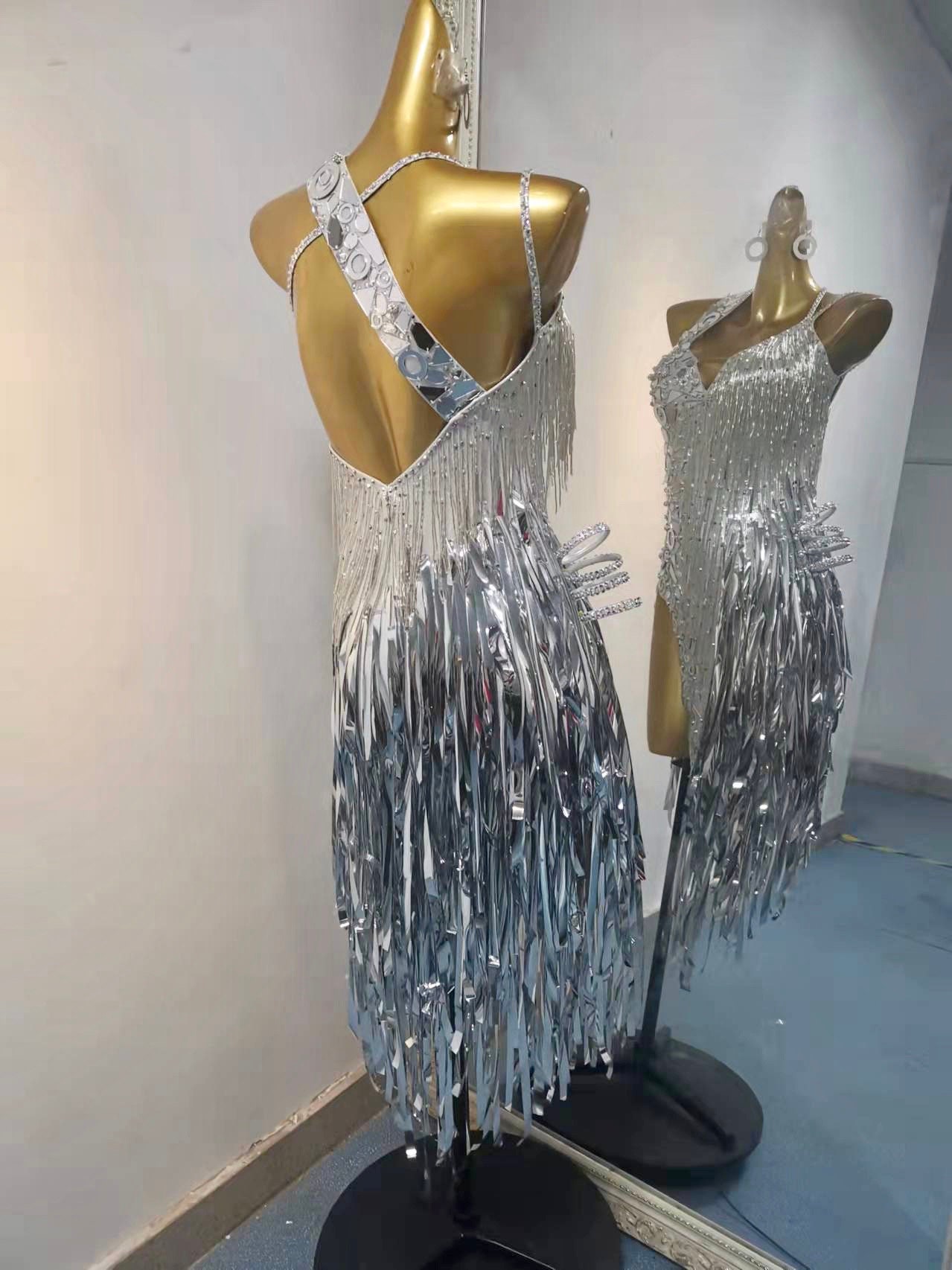 Silver & Black Latin-Rhythm-Tango Dress-Charming Silver Swirls main image 0